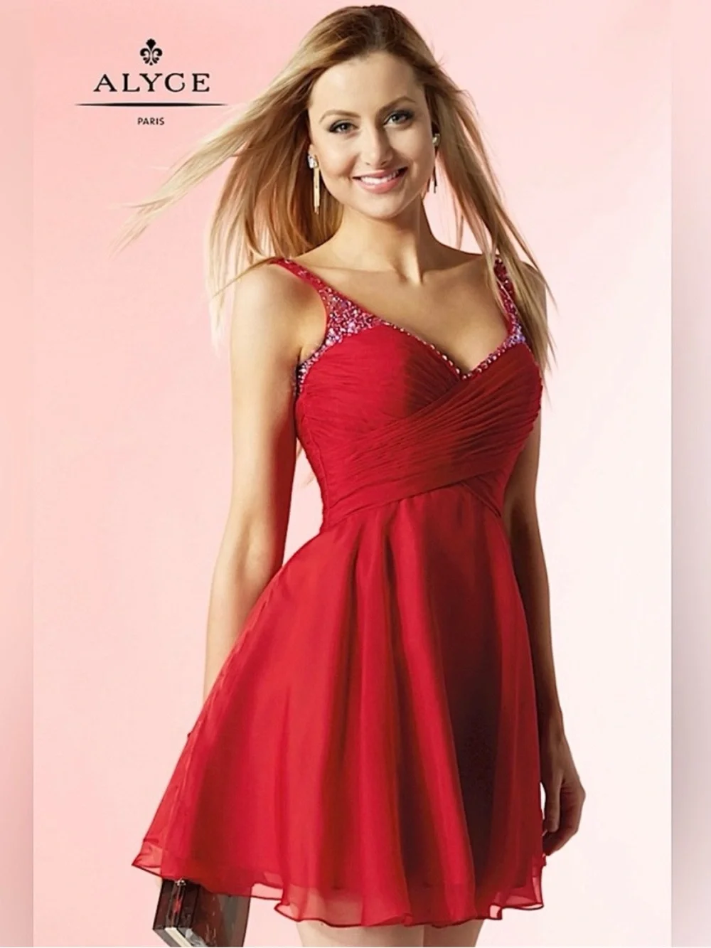 Alyce Paris Fit & Flare Homecoming Dress Ruched Top Sheer Chiffon w/Sequins - 0